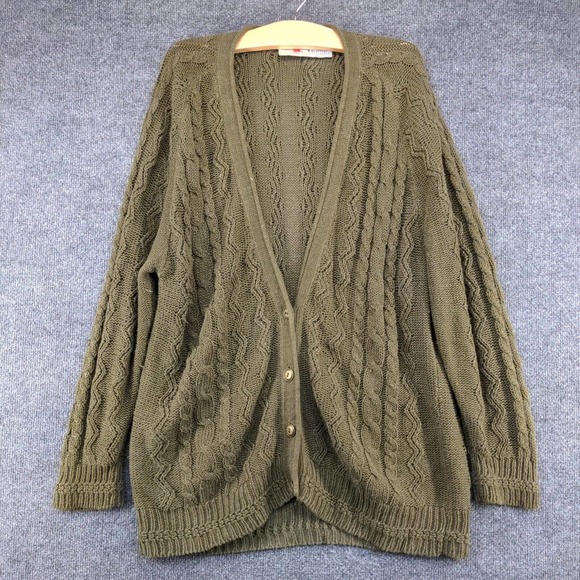 Crazy Horse Women's Button Front Cable Knit Cardigan Sweater Green XL V-Neck - Picture 2 of 11